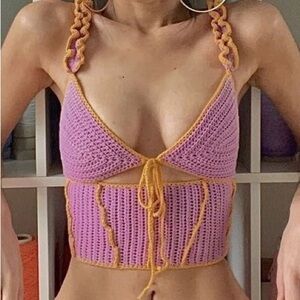 Pink and Orange Knit Crop Top Cami